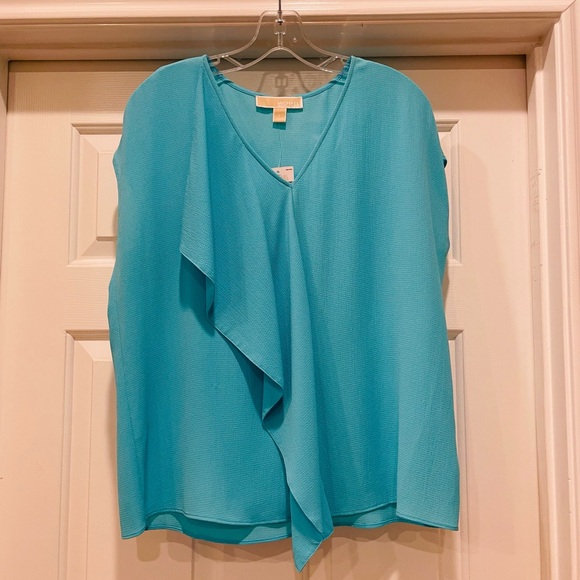 NWT Michael Kors turquoise top blouse with drape. Size Large. - Picture 1 of 5